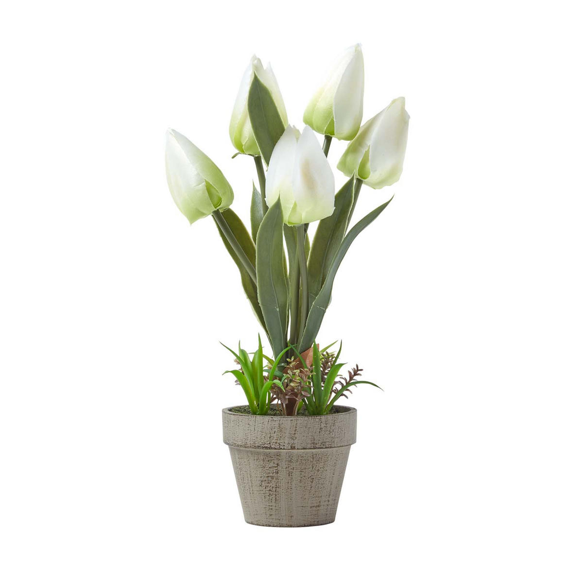 KUNSTBLUMEN Tulpen weiß im Steinoptik-Topf, 27 cm - Weiß, Kunststoff (27cm) - Homescapes