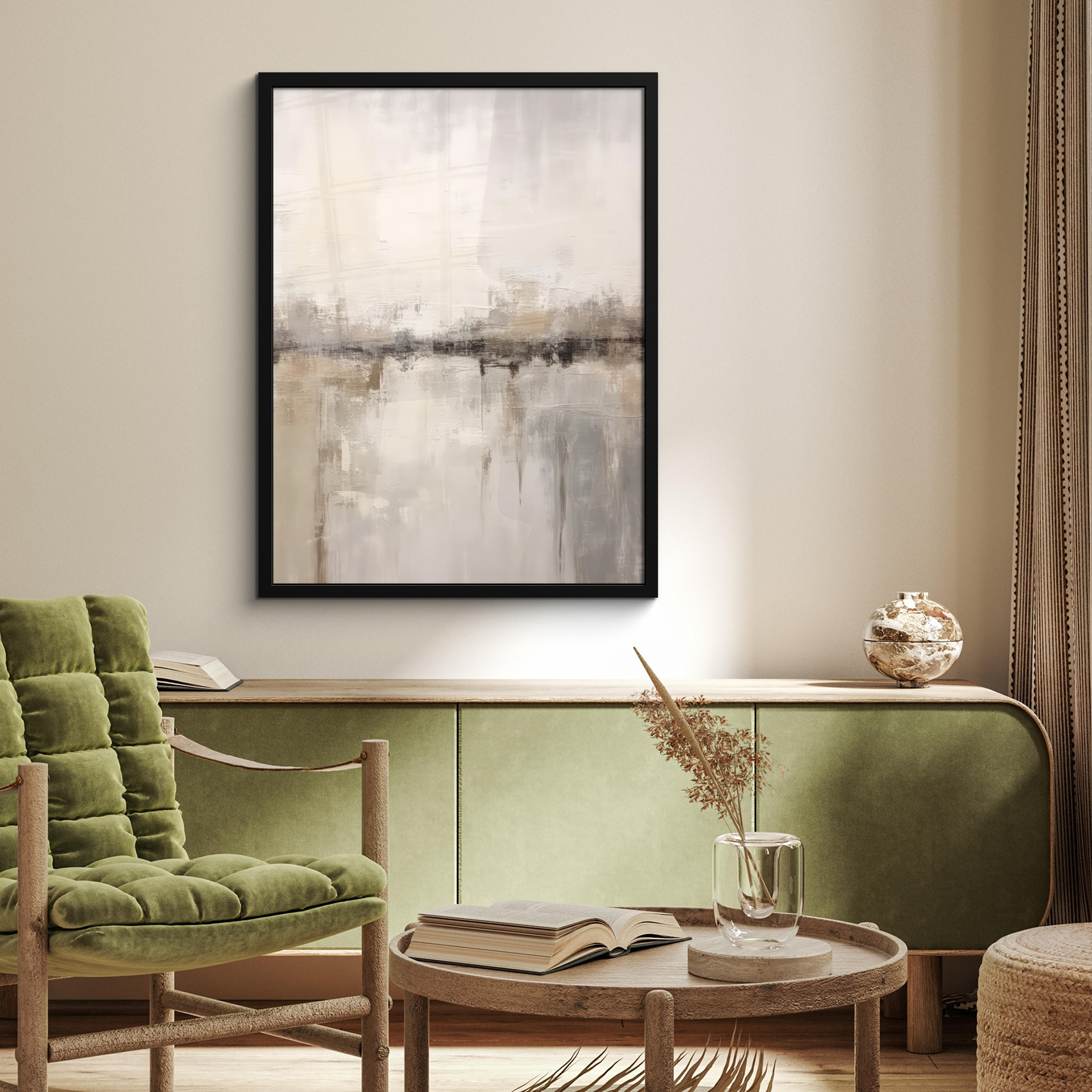 GERAHMTES BILD Moderne Kunst - Abstrakt - Beige 60x80 cm - Beige, Papier (60/80cm) - MuchoWow