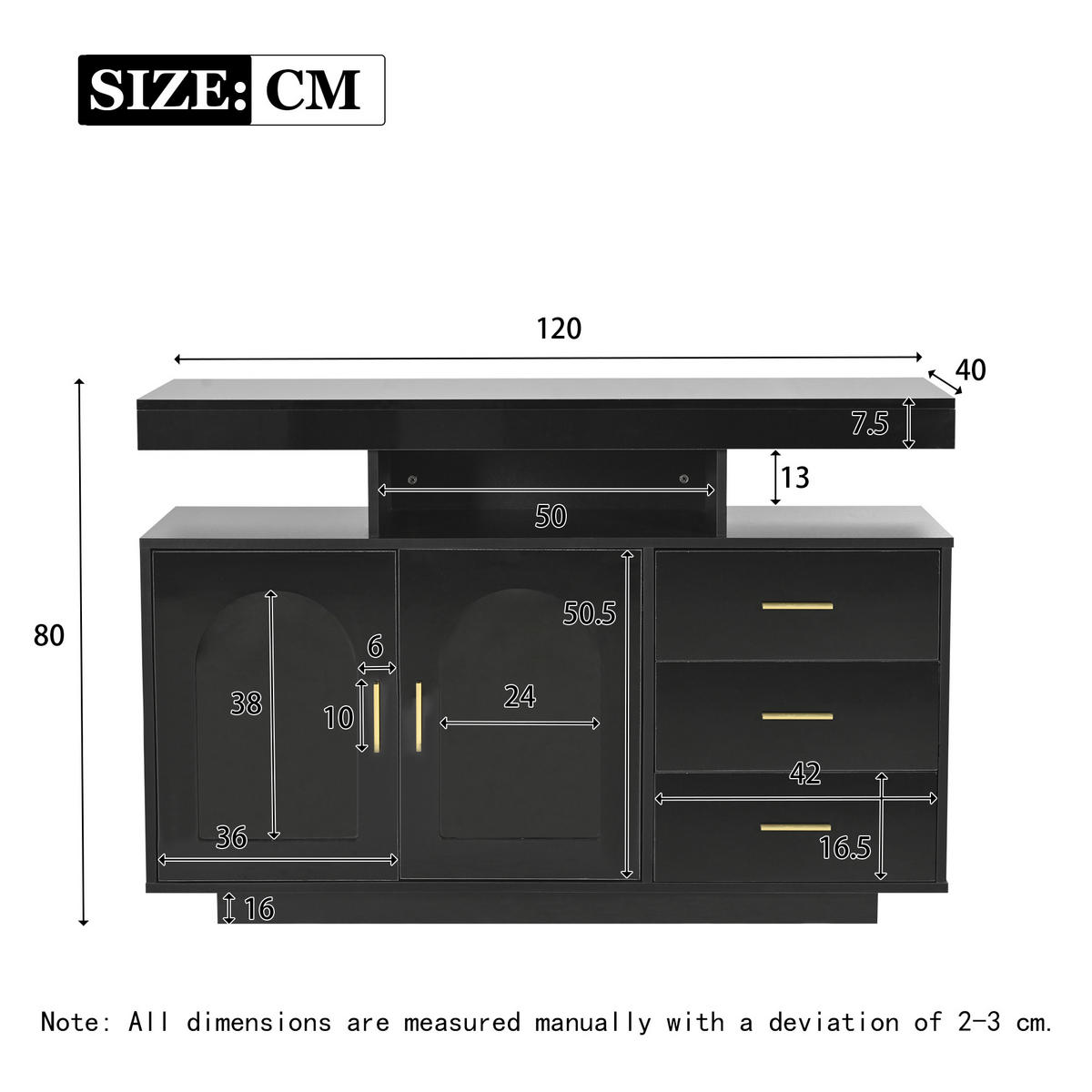 SIDEBOARD Schwarz 120/40/80 cm - Schwarz, Holzwerkstoff (120/80/40cm) - PANGIVO