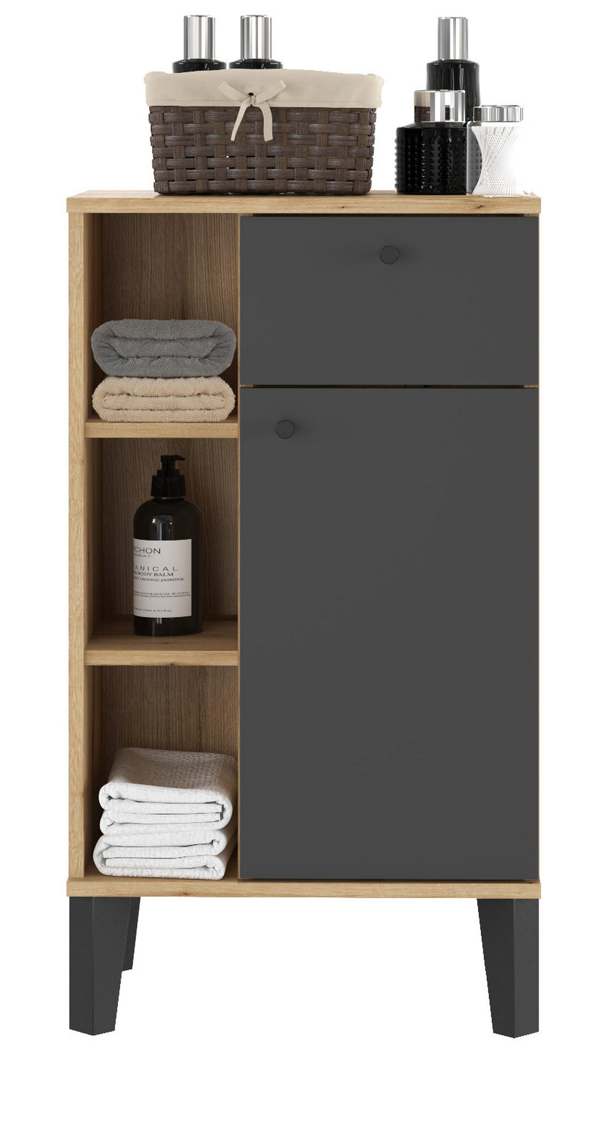 BADKOMMODE grau, Evoke Eiche, Badkommode, 51 x 90 cm - Eichefarben/Schwarz, Holzwerkstoff/Metall (51/90/33cm) - Furn.Design