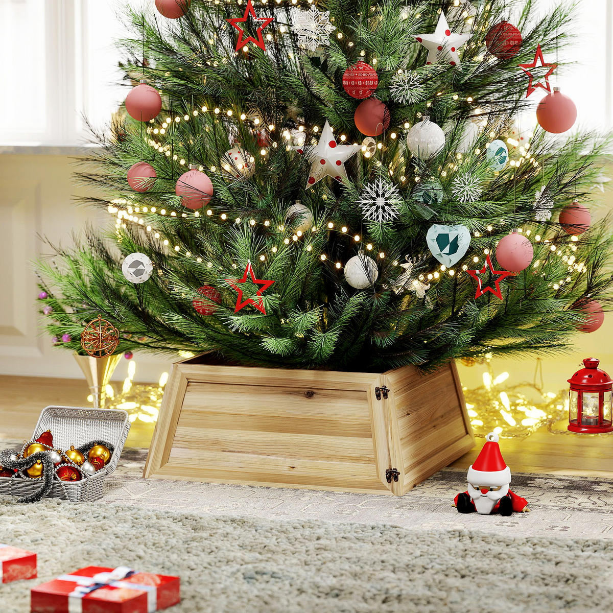 WEIHNACHTSBAUMROCK 65 x 65 cm Weihnachtsbaum Kragen aus Tannenholz, Naturholz - Naturfarben, Holz (27cm) - HOMCOM