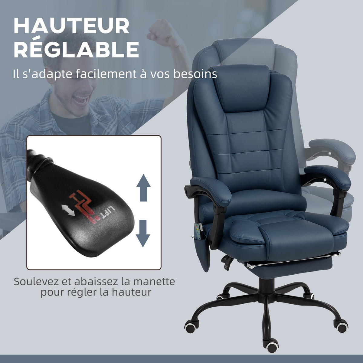 CHEFSESSEL DE-11719 mit Massagefunktion Blau - Blau, Metall (79/121/67cm) - ComfortXL