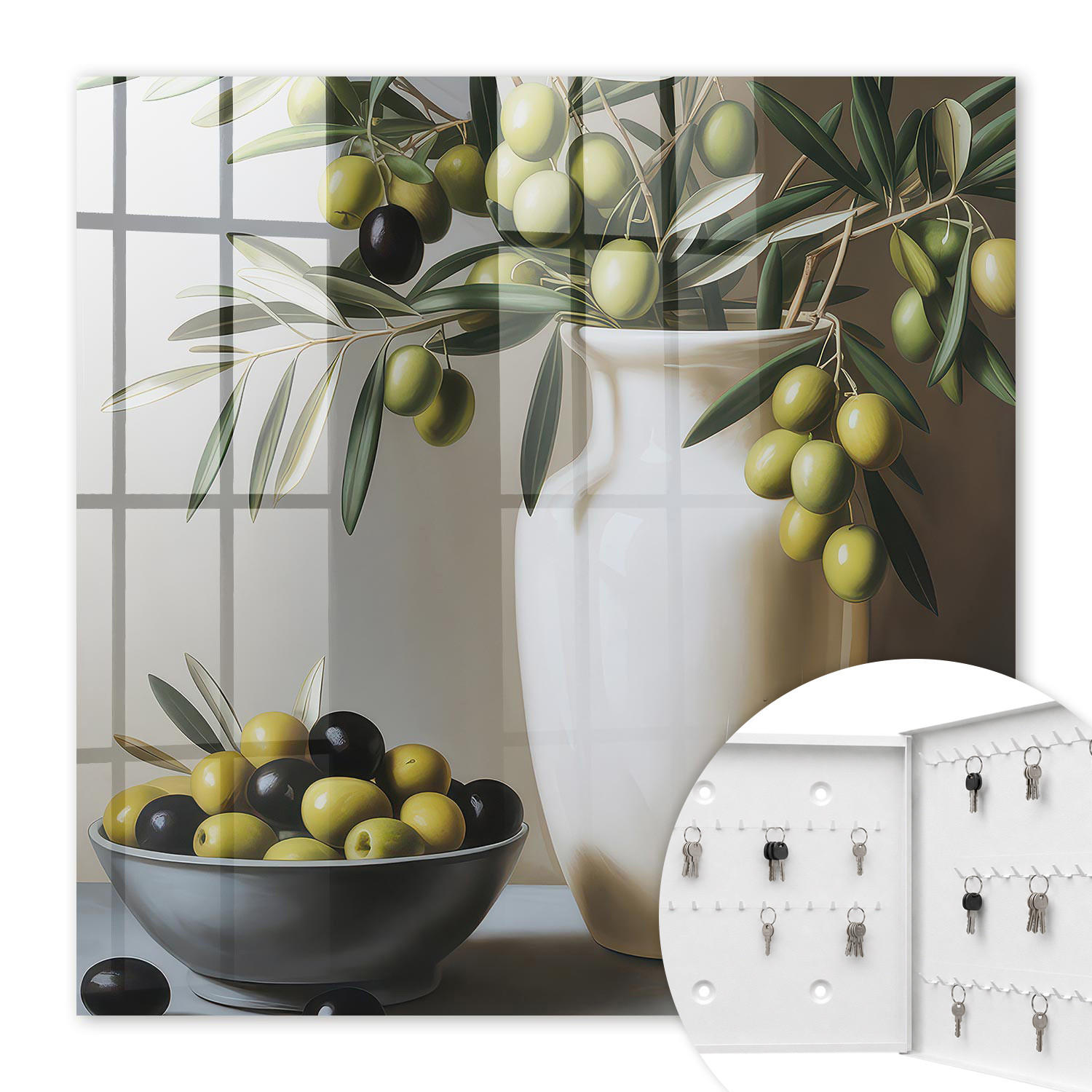 SCHLÜSSELBOX Weiß 30x30 cm – Türöffnung nach rechts - Olivennatur - Grün, Metall (30/30/5cm) - TULUP