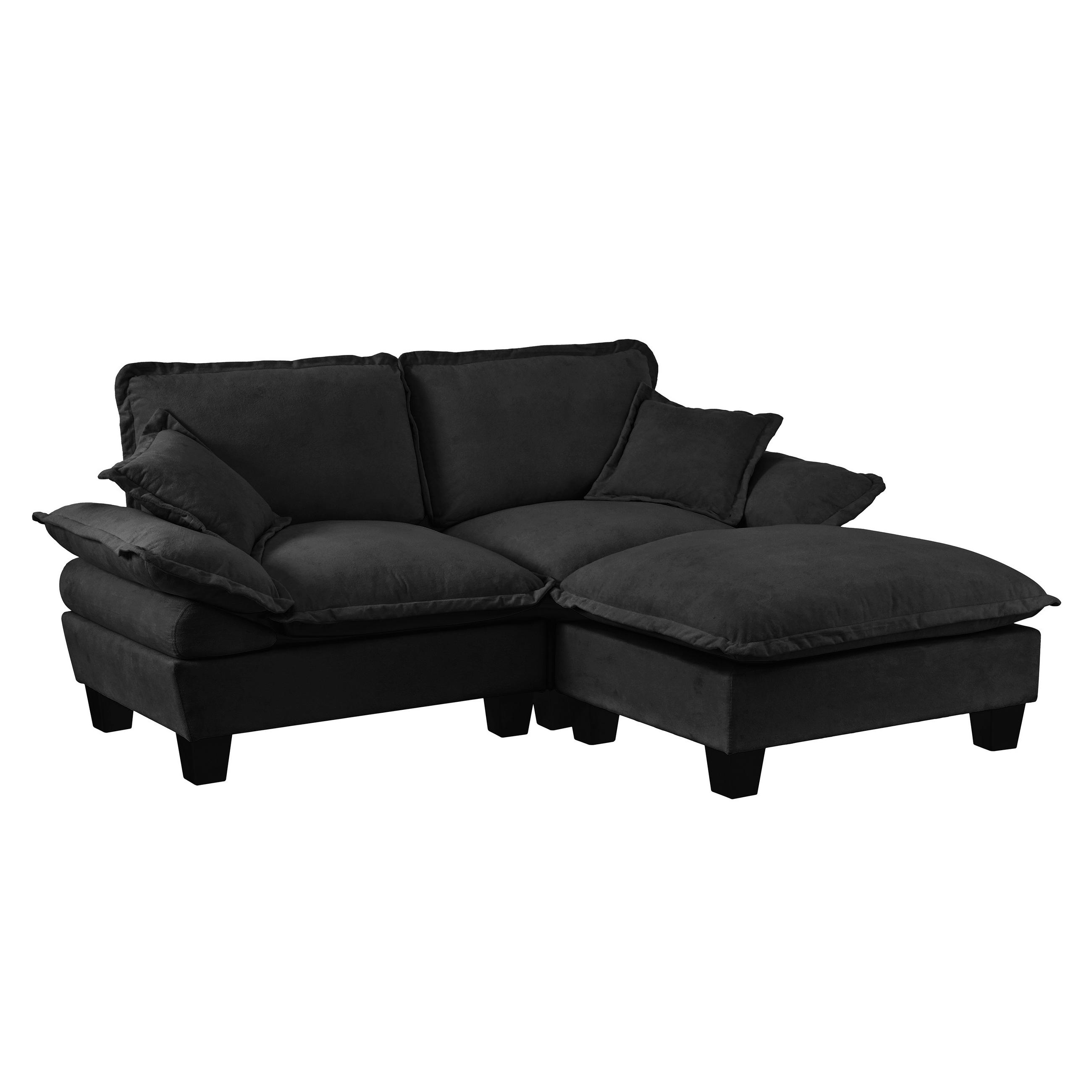 SOFA modular mit Ottomanen 194 x 151 cm Chenille Schwarz - Schwarz, Holzwerkstoff (151/194cm) - Meubliv