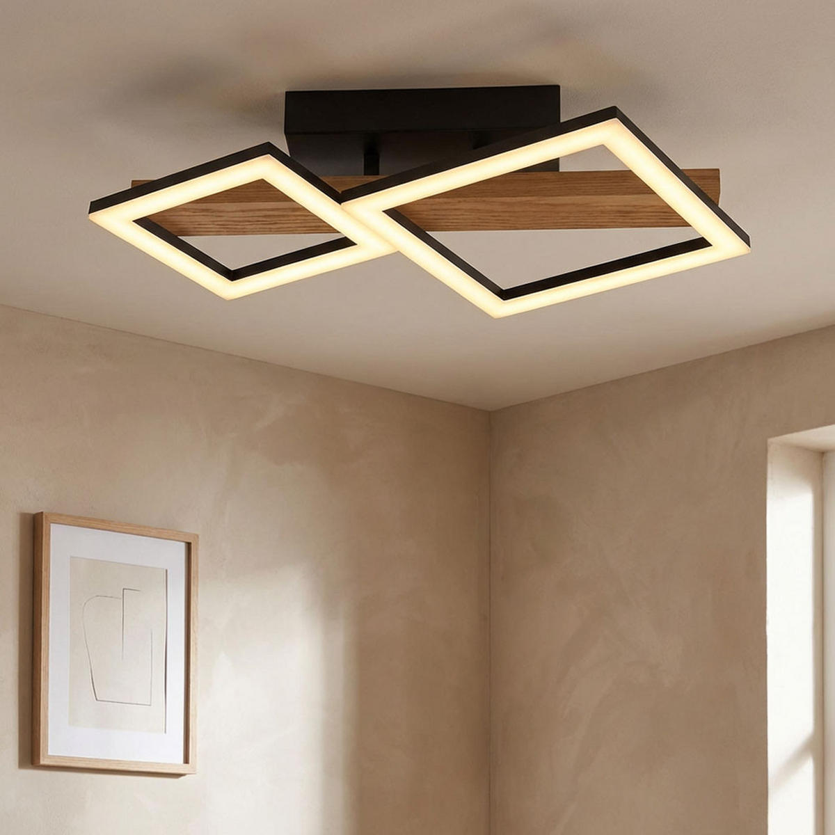 LED DECKENLEUCHTE Dustin Holzoptik Braun - Braun, Metall (48/30/10cm) - Globo Lighting