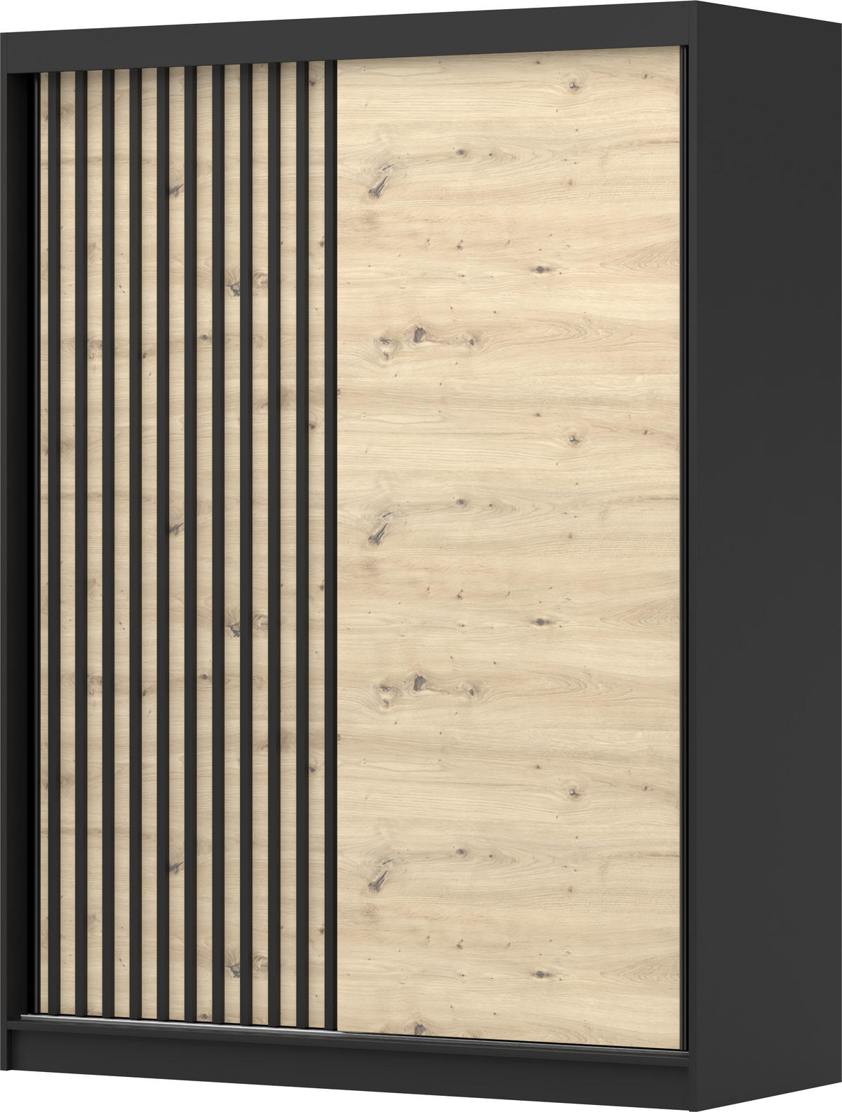 SCHIEBETÜRENSCHRANK - Beni 10 Schwarz + Artisan - Schwarz/Weiß, Holzwerkstoff/Metall (150/200/61cm) - Möblo