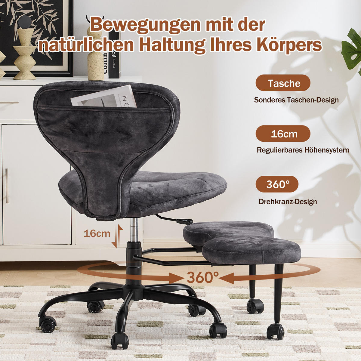 DREHSTUHL DE-41045 mit einziehbaren Fußstütz Grau - Grau, Metall (67/84/80cm) - ComfortXL