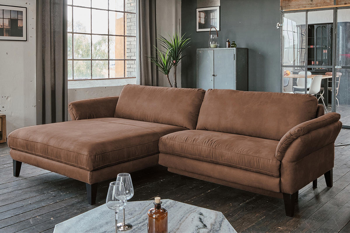 ECKSOFA MALTA Braun Webstoff - Dunkelbraun/Schwarz, Buchenholz/Textil (302/175cm) - KAWOLA