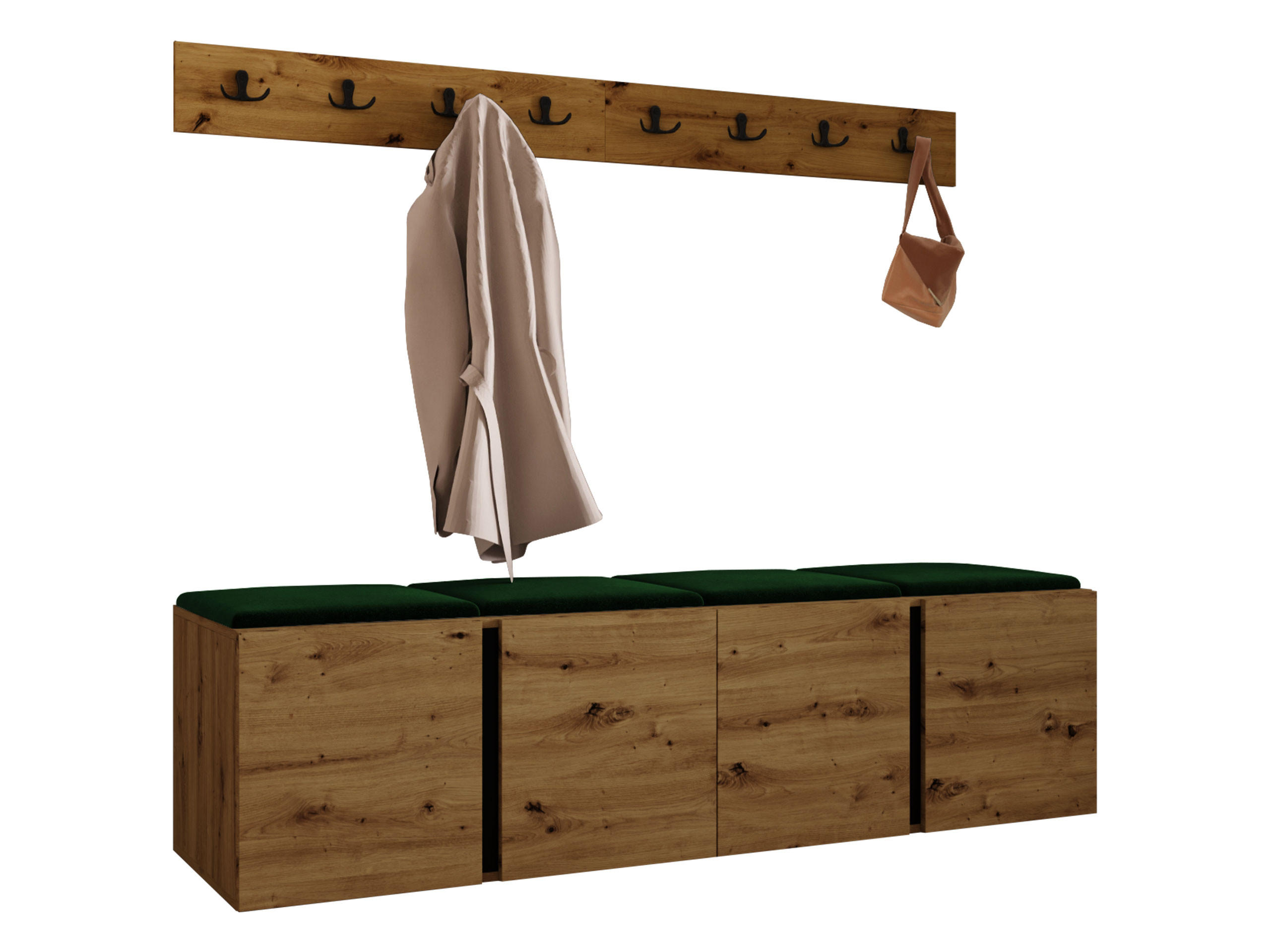 MOBILIER PENTRU HOL Orion VII - verde/stejar Artisan, material plastic/compozit lemnos (168/42/46cm) - MIRJAN24