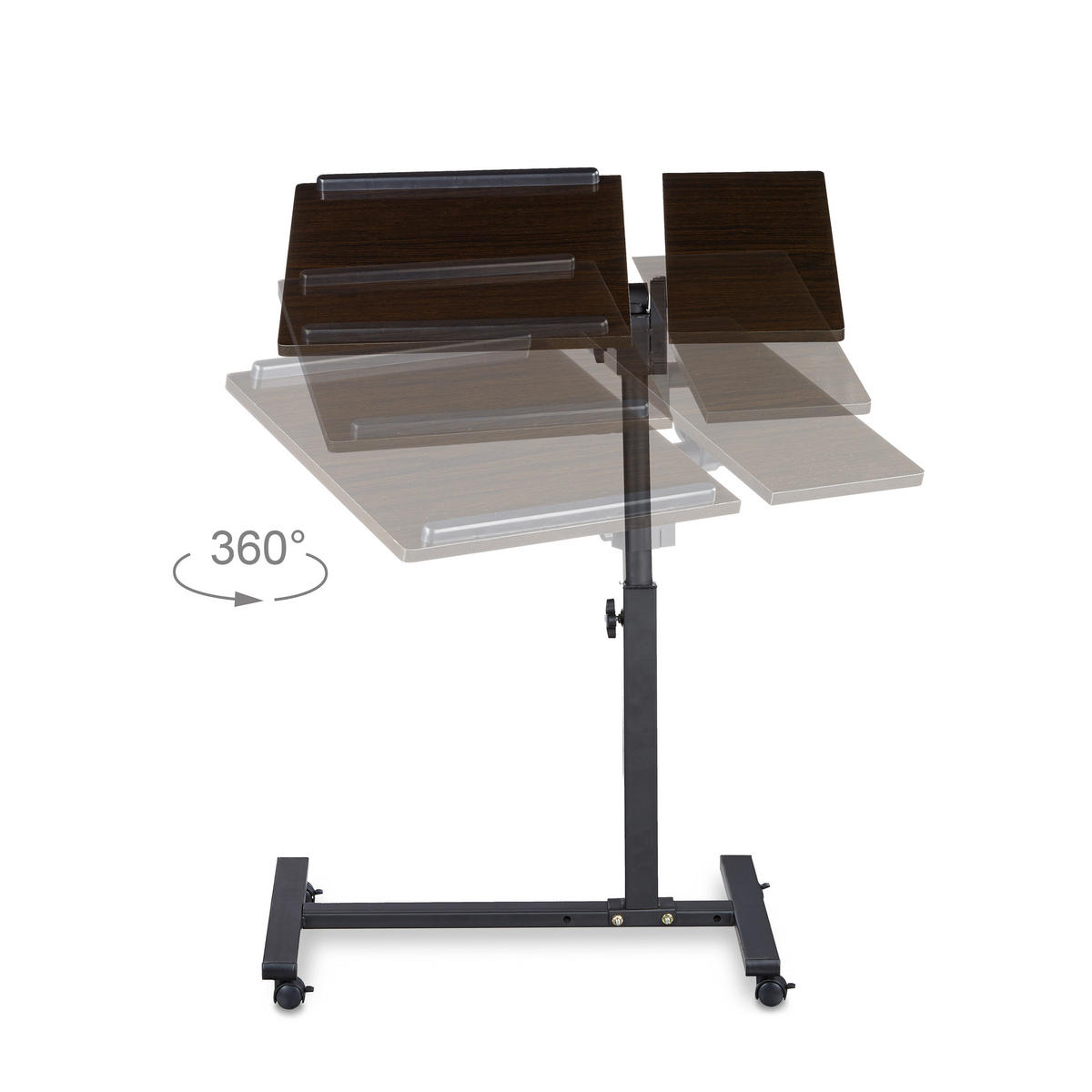 LAPTOPTISCH Schwarz höhenverstellbar Rollen 60x40 cm - Multicolor, Holzwerkstoff/Metall (40/60/95cm) - Relaxdays