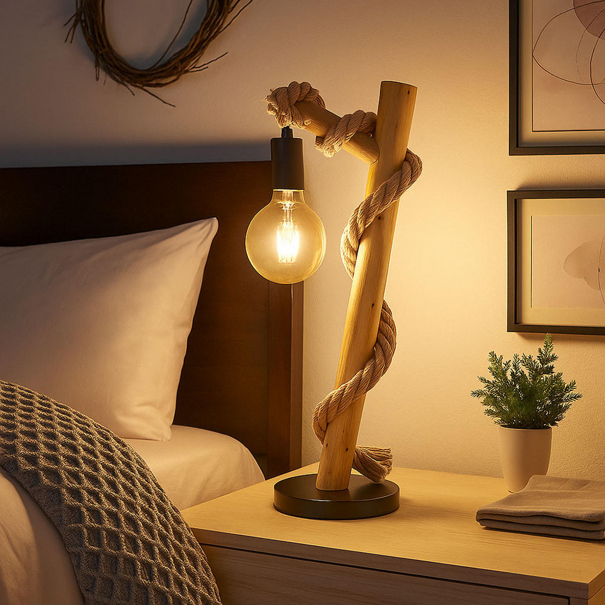 LED TISCHLEUCHTE Buche Braun - Braun, Holz (19/16.5/53.5cm) - Globo Lighting