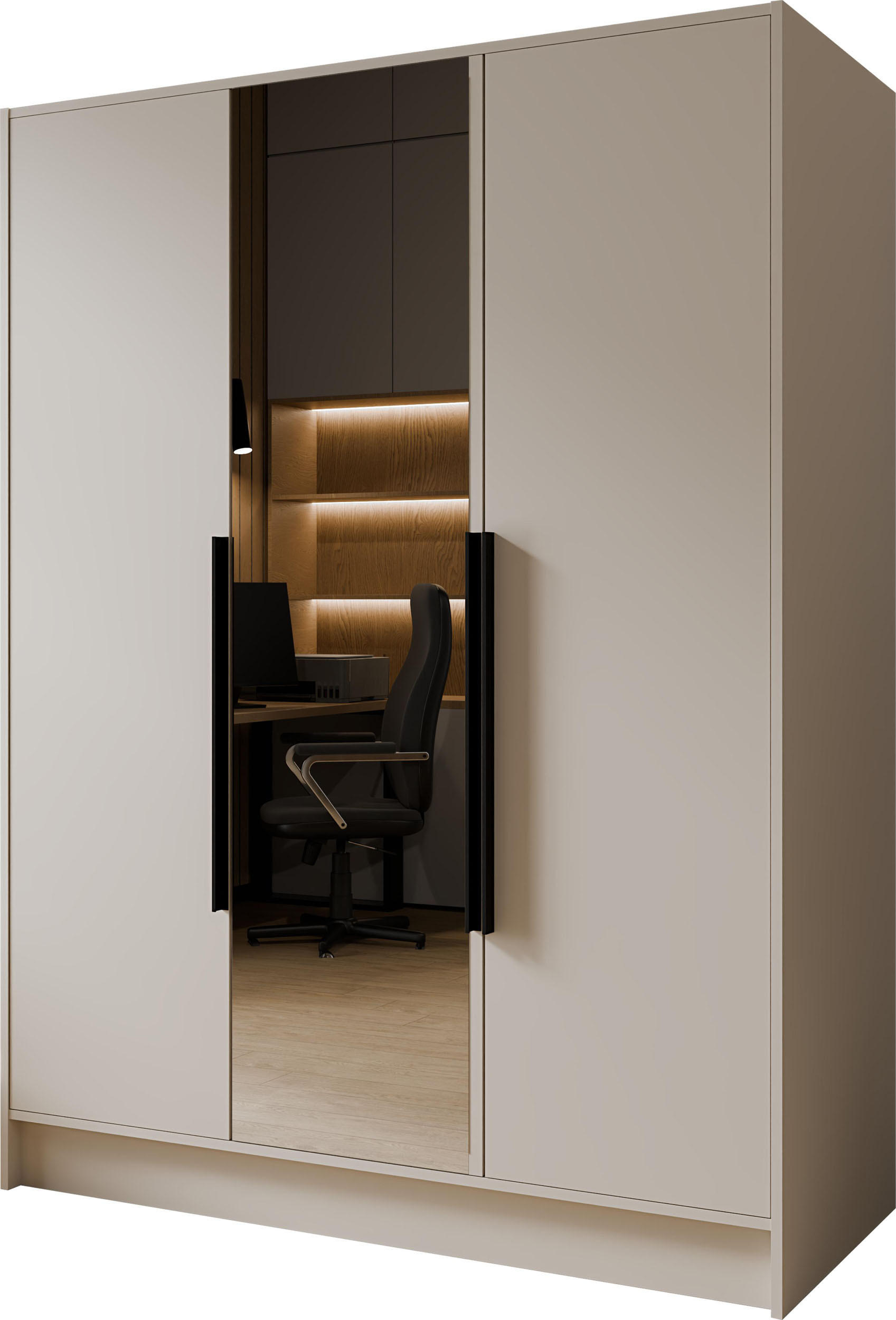 KLEIDERSCHRANK Mono Lux mit Speigel, Drehtüren mit Schwarze Metallgriffe, Kaschmir 150/200/51 cm - Kaschmir, Holzwerkstoff (150/200/51cm) - WFL GROUP