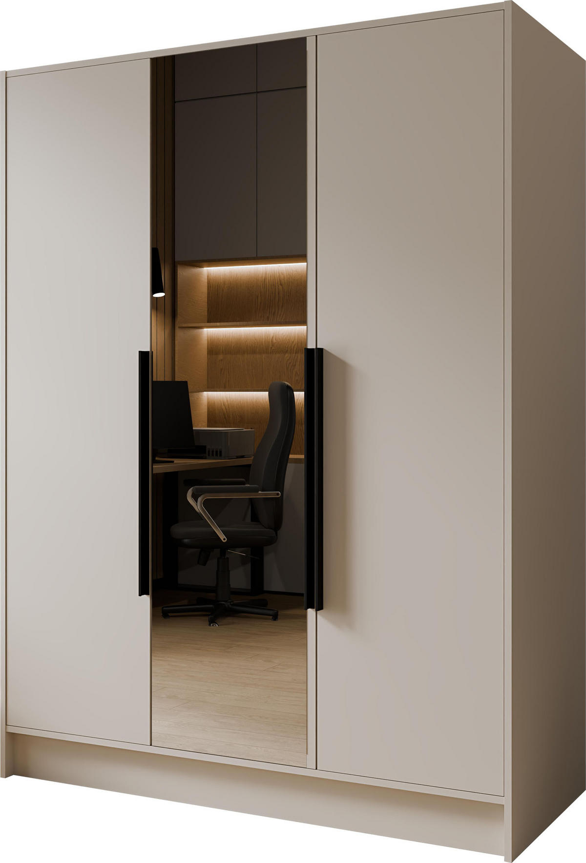 KLEIDERSCHRANK Mono Lux mit Speigel, Drehtüren mit Schwarze Metallgriffe, Kaschmir 150/200/51 cm - Kaschmir, Holzwerkstoff (150/200/51cm) - WFL GROUP