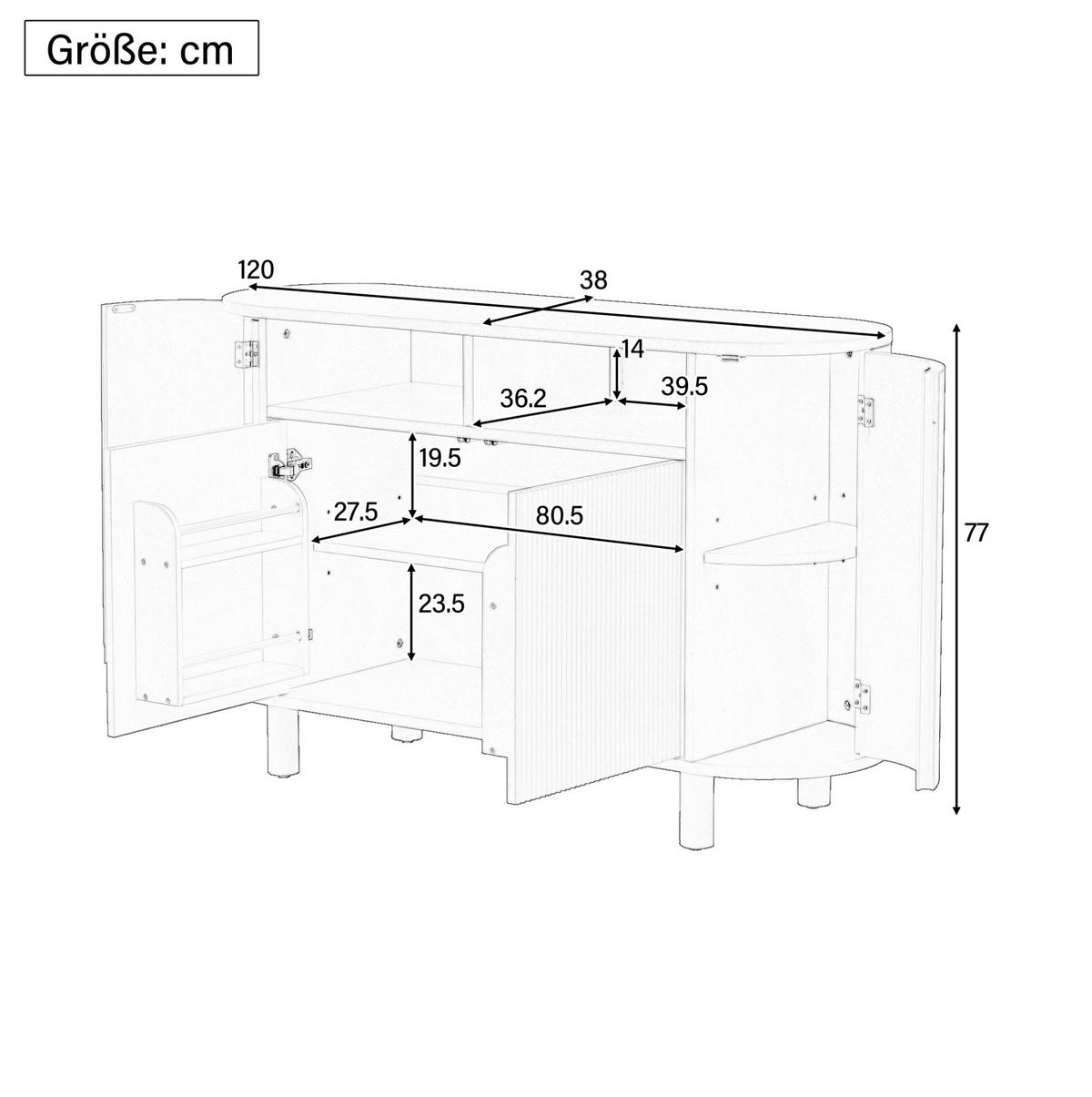 SIDEBOARD 120/38/77 cm Weiß aus MDF mit verstellbaren Böden - Weiß, Holzwerkstoff (120/77/38cm) - OKWISH
