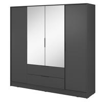 KLEIDERSCHRANK mit Spiegel 206 cm Kalma, 4 Türen, 2 Schubladen, Graphite - Graphitfarben, Holz (206/200/51cm) - Emporius