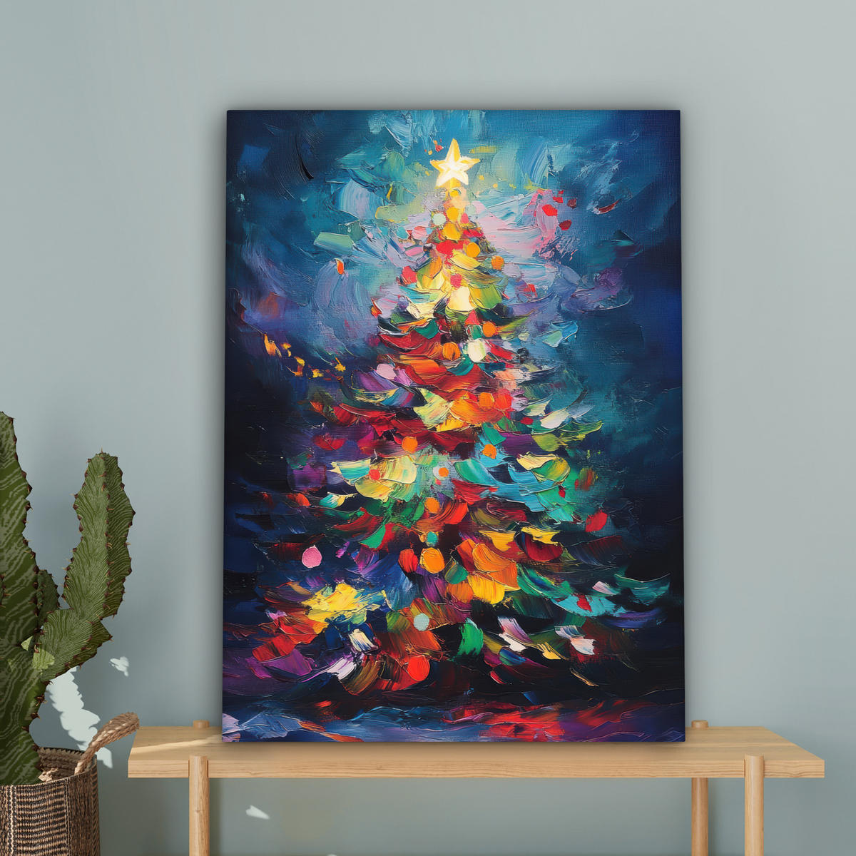 LEINWANDBILD Weihnachtsbaum - Weihnachten - Abstrakt - Farbenfroh 60x80 cm - Multicolor, Textil (60/80cm) - MuchoWow