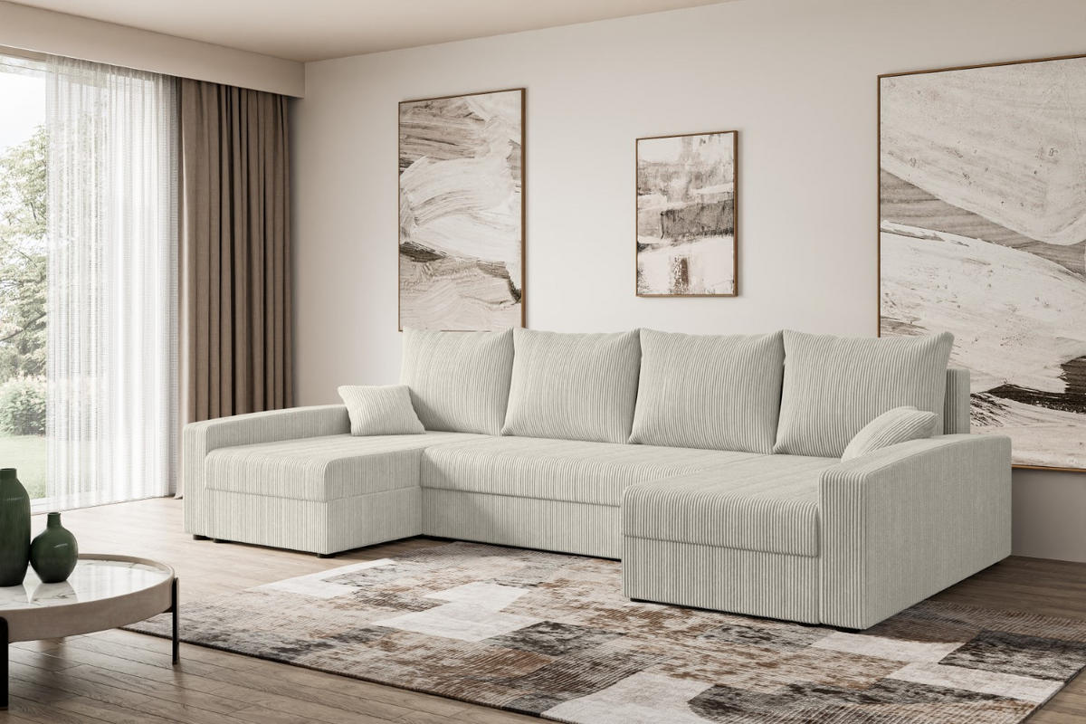 WOHNLANDSCHAFT mit Schlaffunktion und Bettkasten ALESIA-U 301x140x90 cm Grau Cord - Silberfarben/Hellgrau, Holzwerkstoff/Kunststoff (301/90/140cm) - ALTDECOR