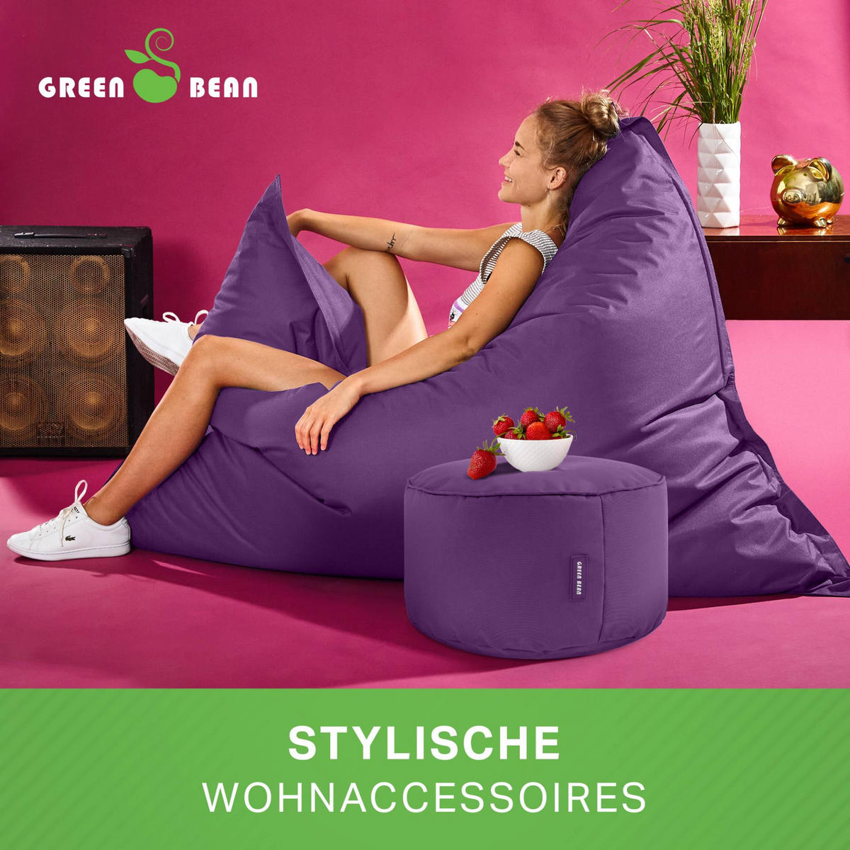 XXL-SITZSACK + Pouf 2er Set - 140x180cm - Lila, Textil (140/25/180cm) - Green Bean