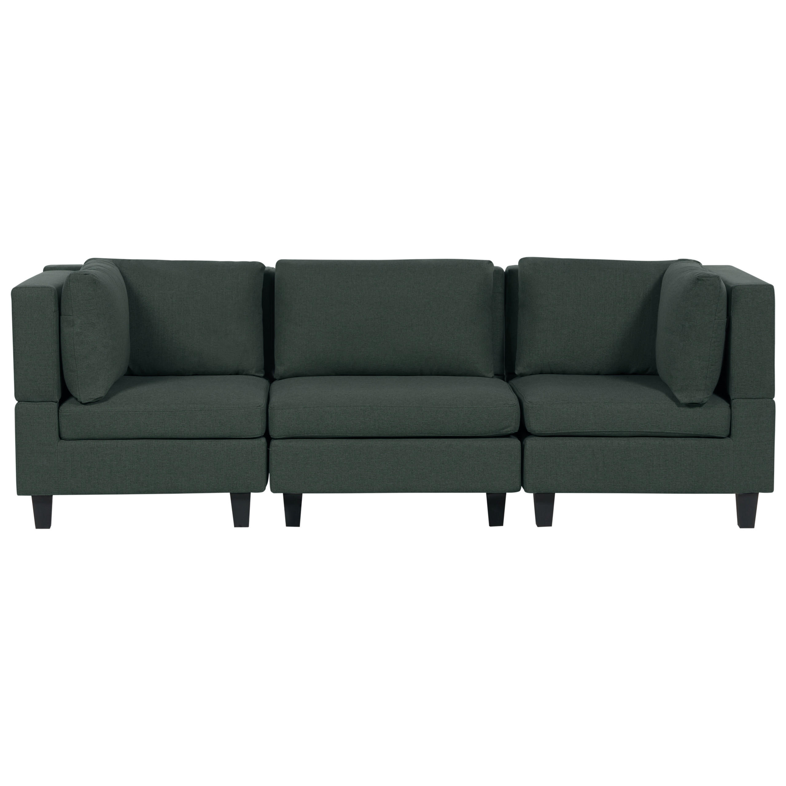 3-SITZER-SOFA Leinenoptik dunkelgrün Unstad - Schwarz/Grün, Textil (228/72/76cm) - Beliani