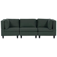 3-SITZER-SOFA Leinenoptik dunkelgrün Unstad - Schwarz/Grün, Textil (228/72/76cm) - Beliani
