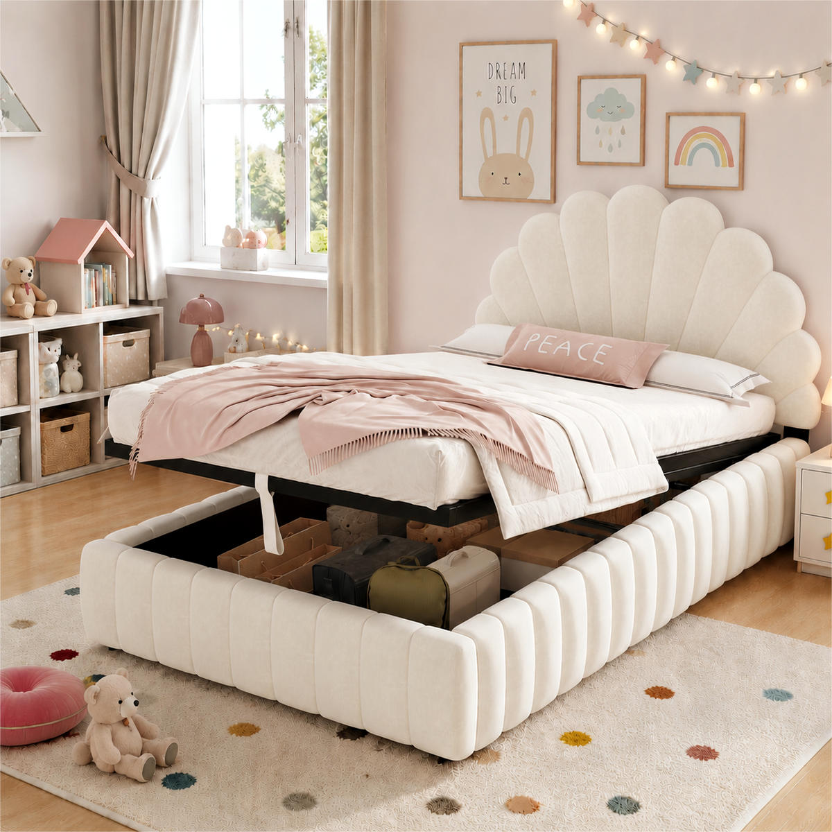 POLSTERBETT 90x200 cm Beige Samt mit Stauraum - Beige, Textil (90/200cm) - FLIEKS