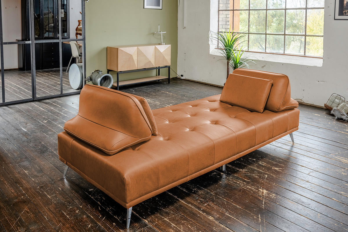 SOFA WIOLO Braun Leder - Dunkelbraun/Silberfarben, Leder/Metall (240/83/110cm) - KAWOLA