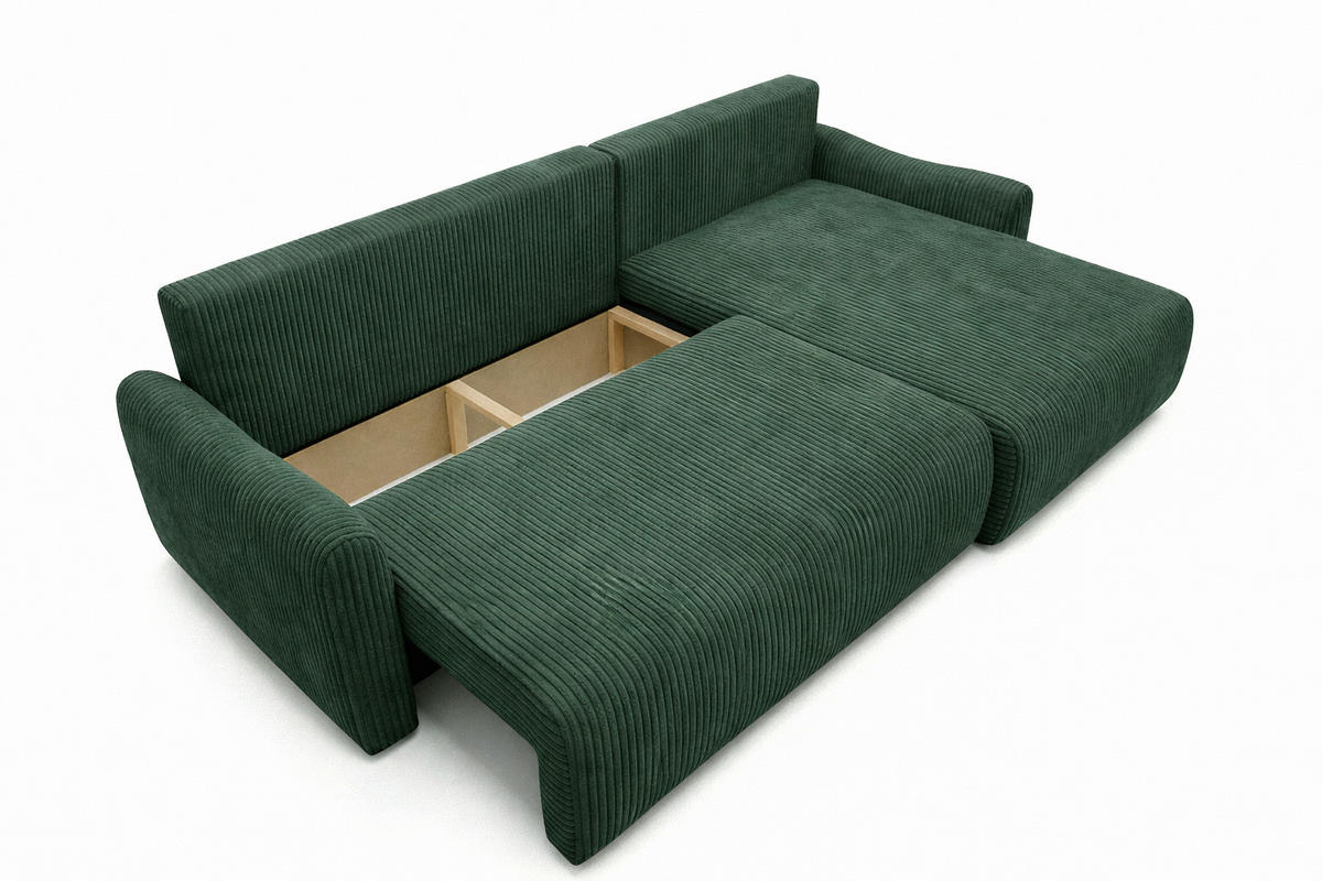 ECKSOFA Mit Schlaffunktion, Cordstoff Poso, Grün, Rechts, JAPANDI - Grün, Holz (262/145cm) - Kaiser Möbel