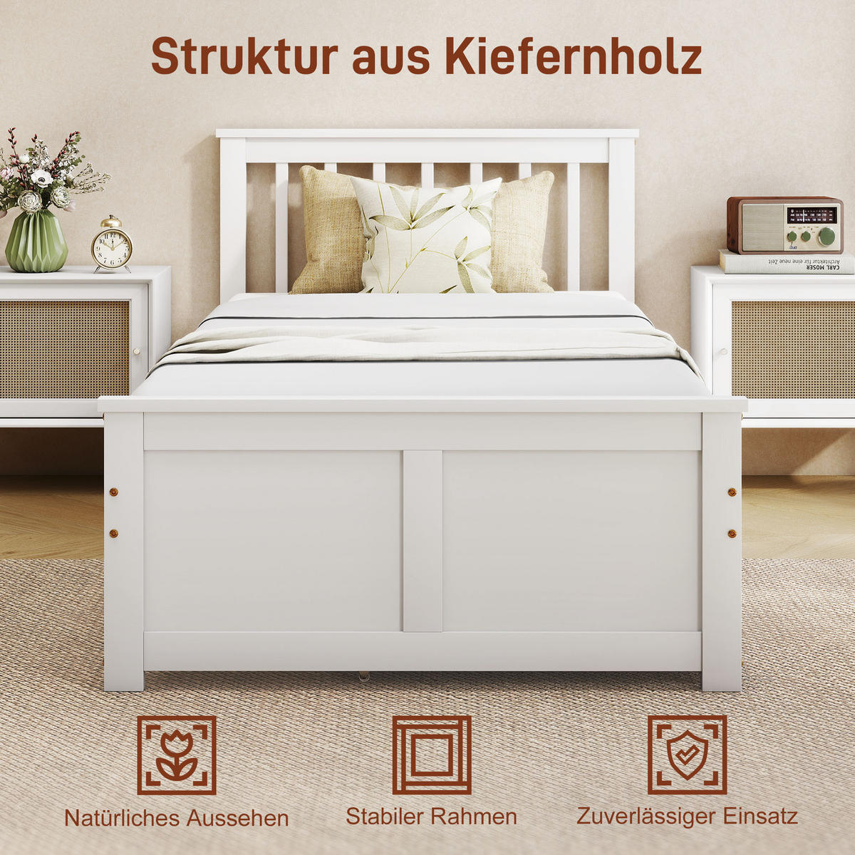 BETT 90 x 200 cm Bettrahmen mit Lattenrost aus Holz, Schublade, Kopfteil, Weiß - Weiß, Holzwerkstoff (90/200cm) - HOMCOM