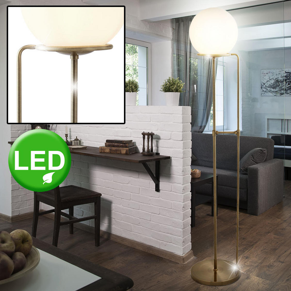 LED STEHLEUCHTE Messing Opalglas - Messingfarben, Glas (28/28/145cm)