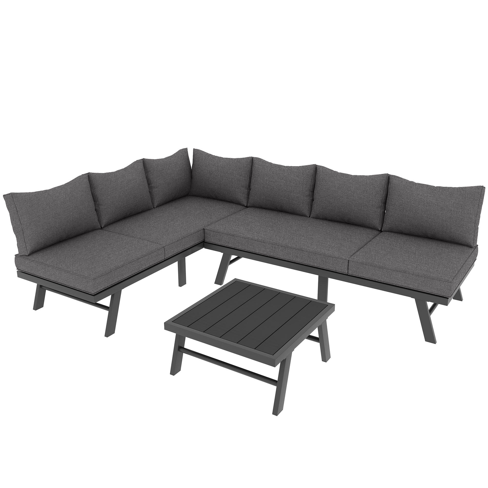 GARTENMÖBEL 226x61x65cm grau aus Eisen und mit Kissen - Grau, Metall - Modfu