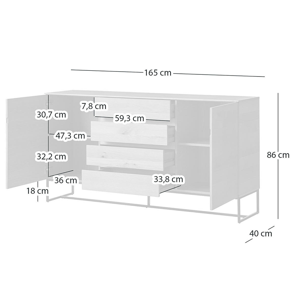 SIDEBOARD mit 2 Türen - Echtholzfurnier / Eisen, Eiche / Schwarz - Eichefarben/Schwarz, Holzwerkstoff (165/86/40cm) - home24