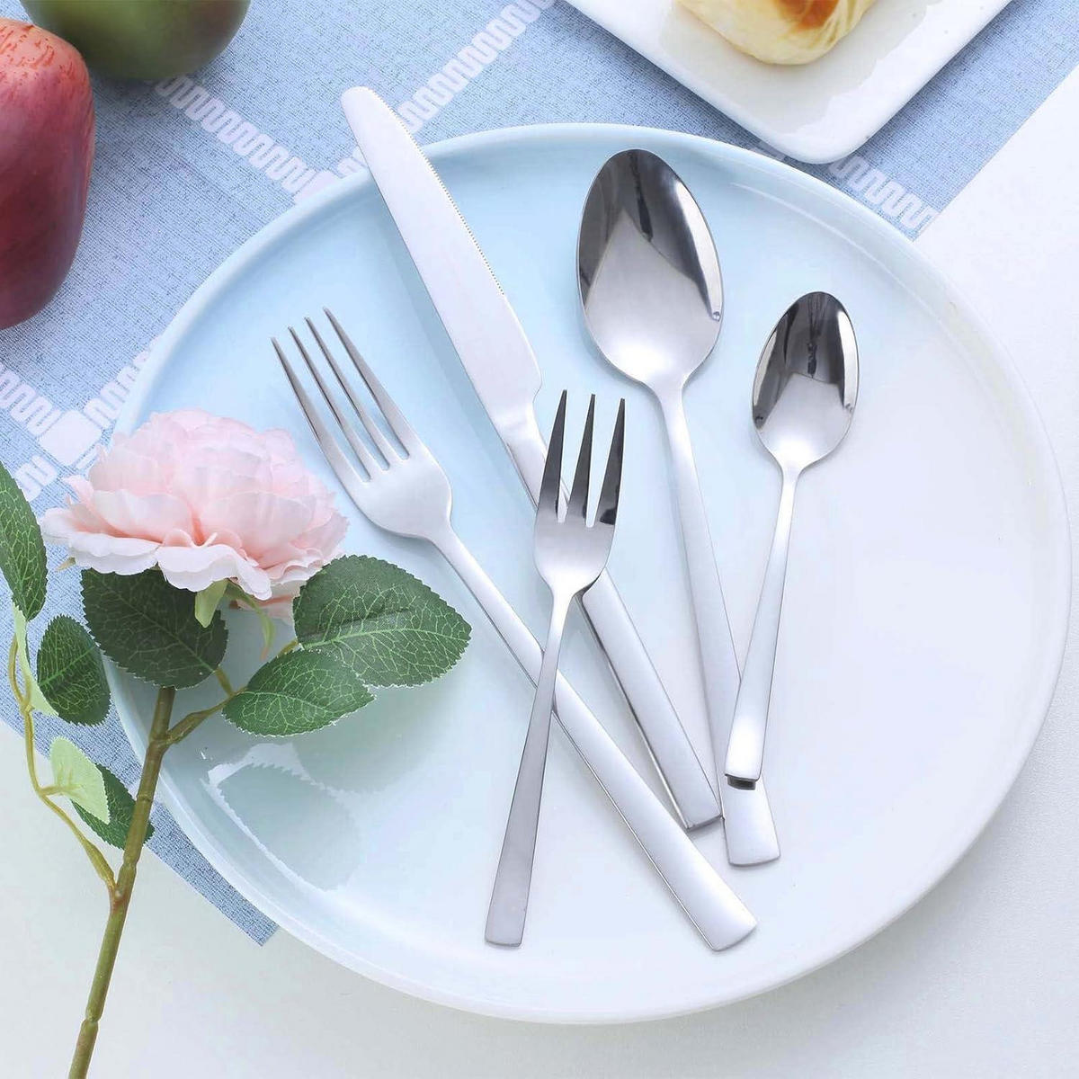 BESTECKSET 30-teilig Edelstahl Hochglanzpoliert Silber - Silberfarben, Metall