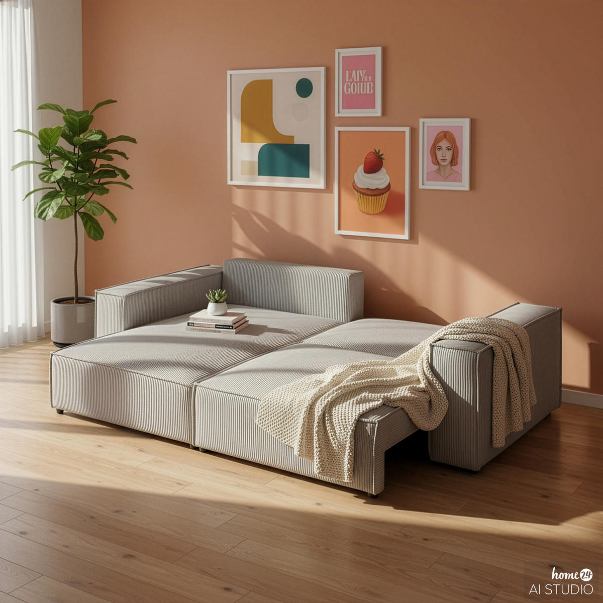 ECKSOFA mit Schlaffunktion - 255 cm - Hellgrau/Schwarz, Kunststoff/Textil (255/148cm) - home24