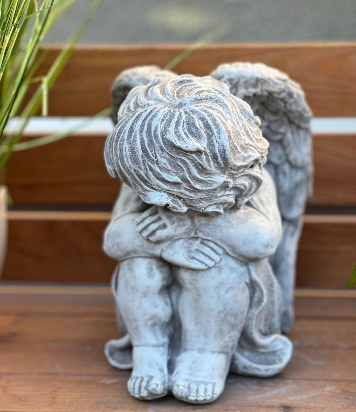 STEINFIGUR Engel sitzend groß Steinguss frostfest - Grau, Stein (20/23/18cm) - stoneandstyle