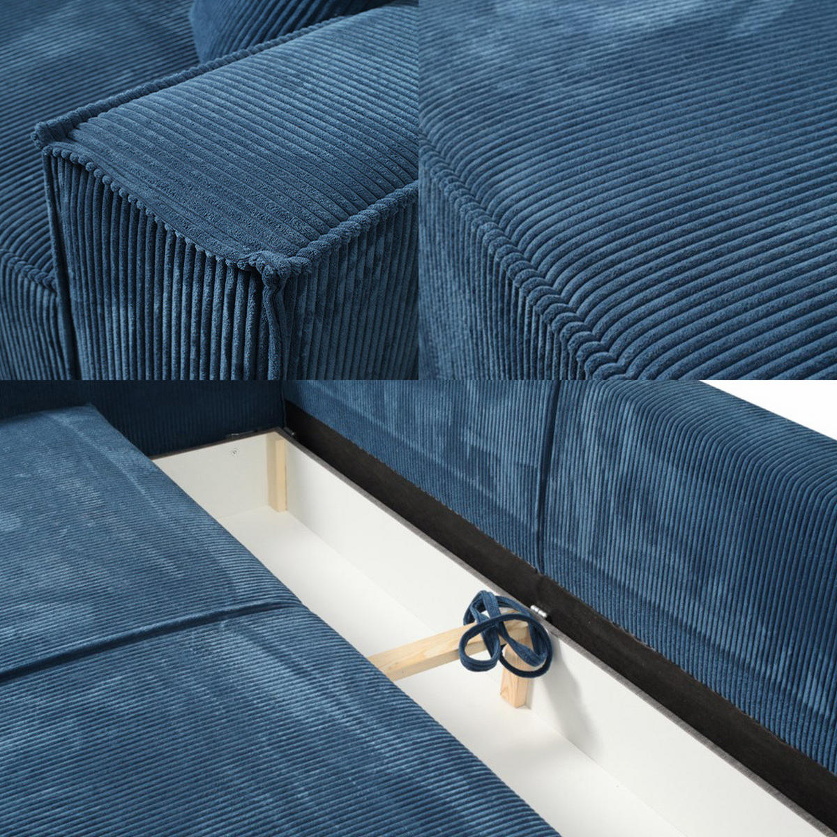 SCHLAFSOFA mit Bettkasten und Cordstoff MONA Blau - Blau, Holzwerkstoff (255/85/105cm) - Compleo24