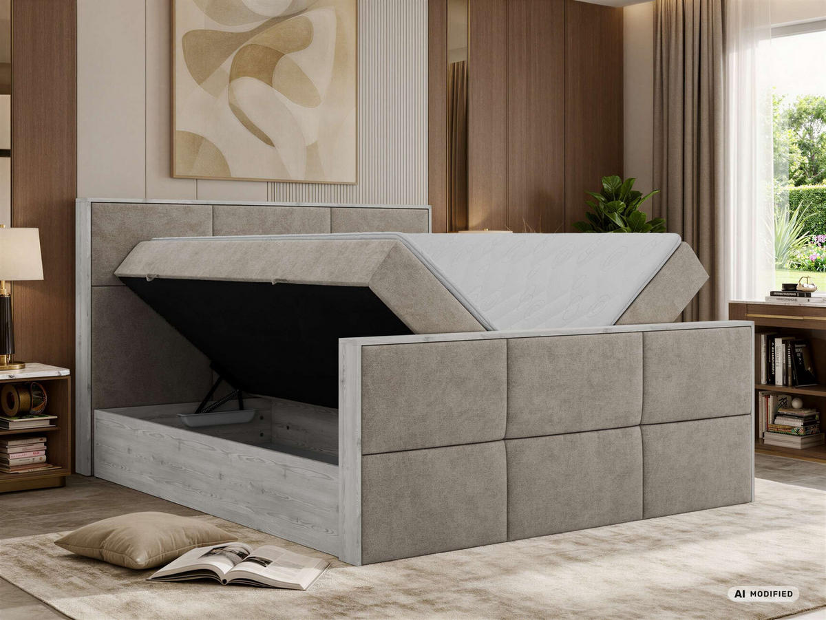 KONTINENTÁLNÍ POSTEL DELNOR DUO 140/200 - Šedobéžová Strukturovaná látka - Topper Visco - H3 - černá/šedobéžová, textil/plast (140/200cm) - MKS