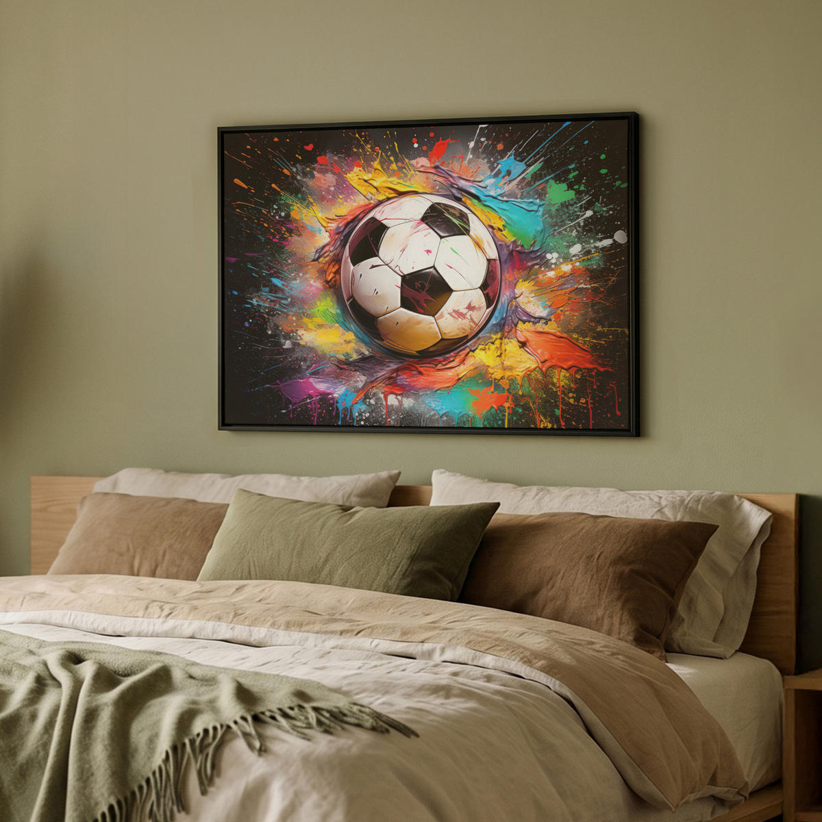 LEINWAND Bilder mit Rahmen - Fußball - Farbe - Farben - Schwarz - Weiß - 80x60 - Weiß, Textil (80/60cm) - MuchoWow
