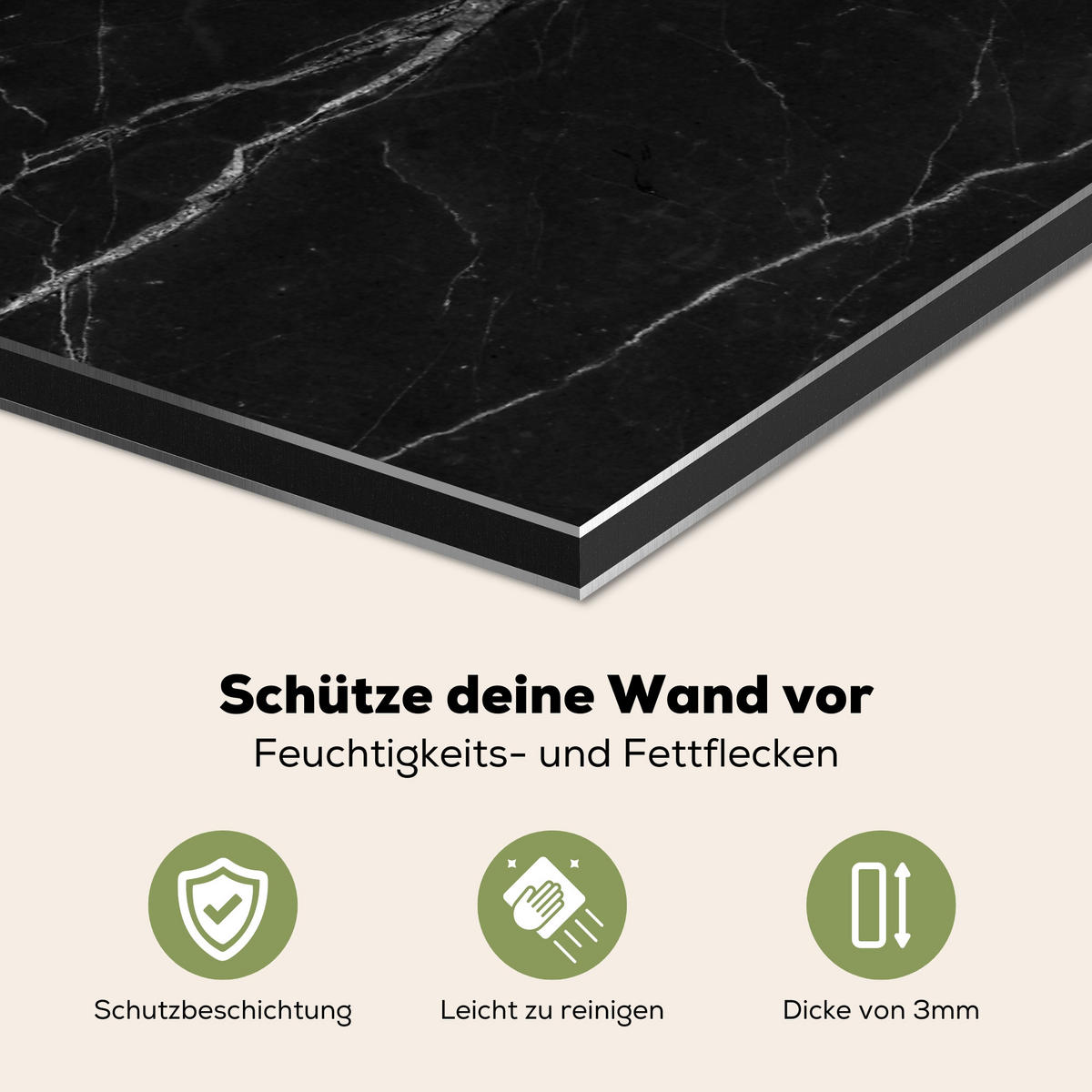 SPRITZSCHUTZ KÜCHE Schwarz - Marmor 70x50 cm - Schwarz, Metall (70/0.3/50cm) - MuchoWow