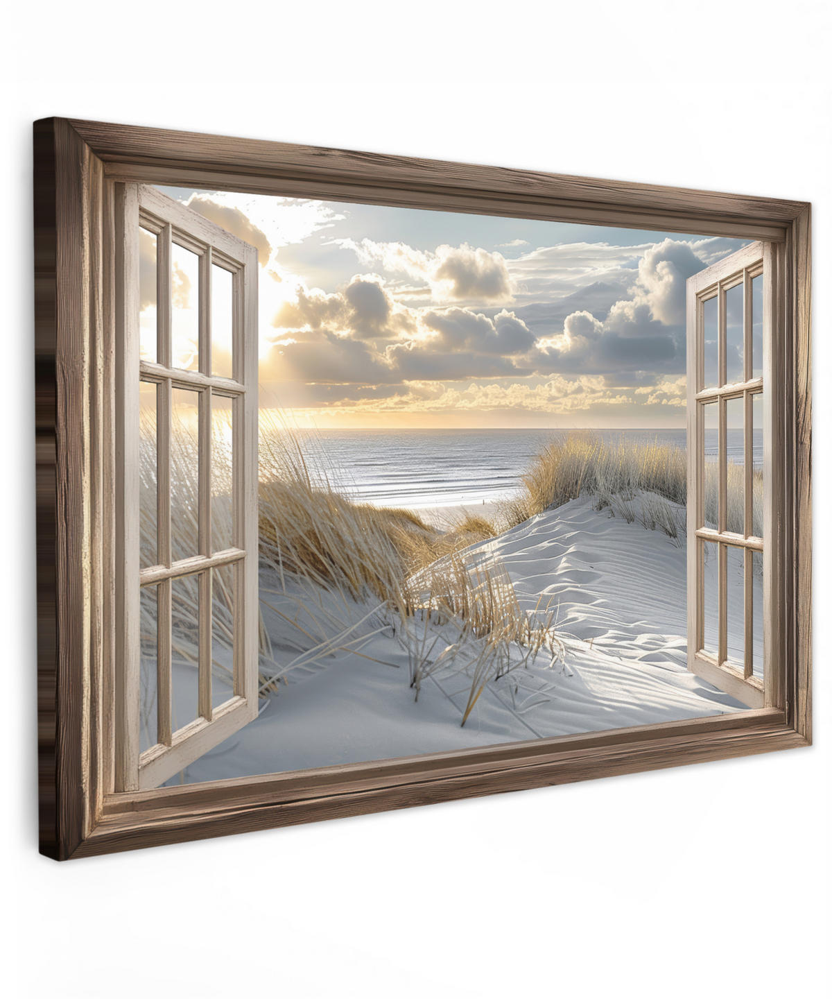 LEINWANDBILD Ausblick - Strand - Dünen - Meer - Natur Wohnzimmer Groß 120x80 cm - Sandfarben, Textil (120/80cm) - MuchoWow