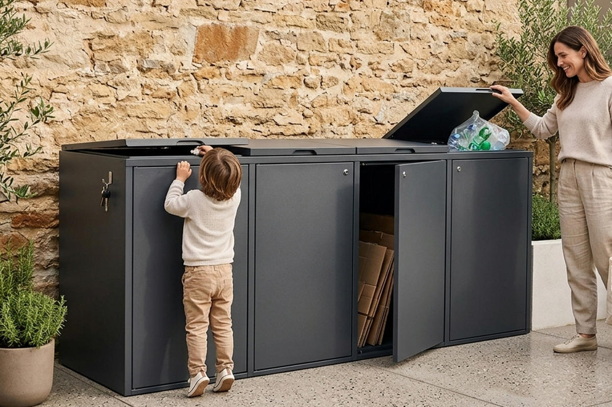 MÜLLTONNENVERKLEIDUNG Dublin - Mülltonnenbox für 4 - , Stahl verzinkt, anthrazit - Grau, Metall (264/116/80cm) - TPFGarden