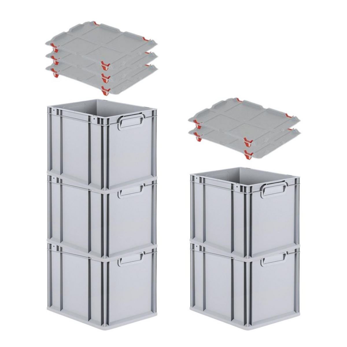 EUROBOX 5x Nextgen Economy Mit Auflagedeckel Grau/Rot Griffe Geschlossen 30 Liter - Rot, Kunststoff (30/32/40cm) - PROREGAL