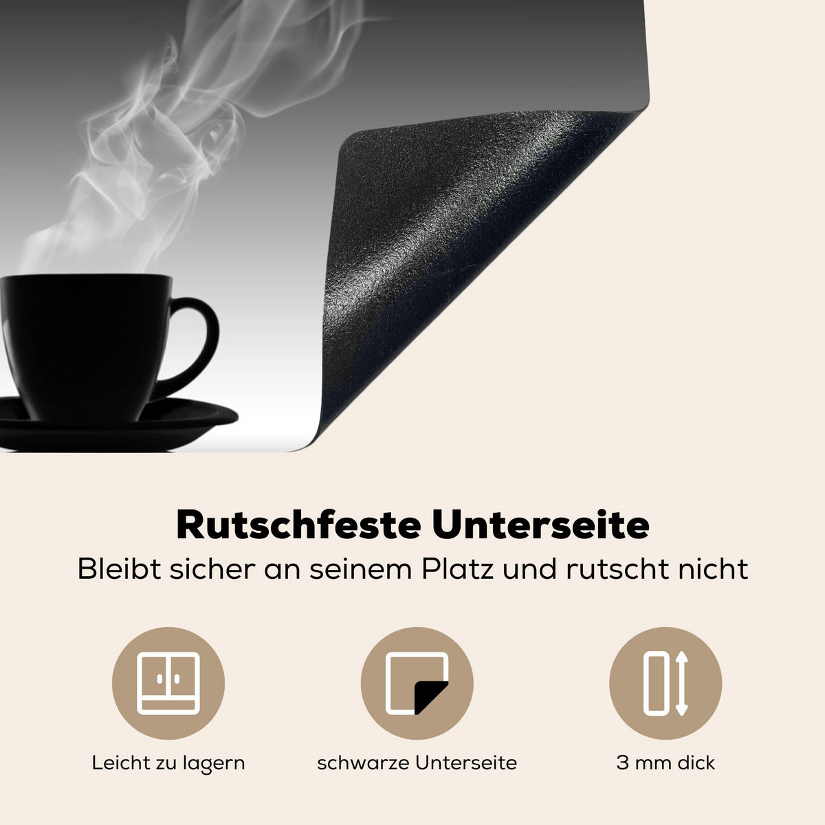 HERDABDECKPLATTE Kaffee - Herz - Schwarz und weiß - Tassen 71x52 cm - Weiß, Kunststoff (71/0.2/52cm) - MuchoWow