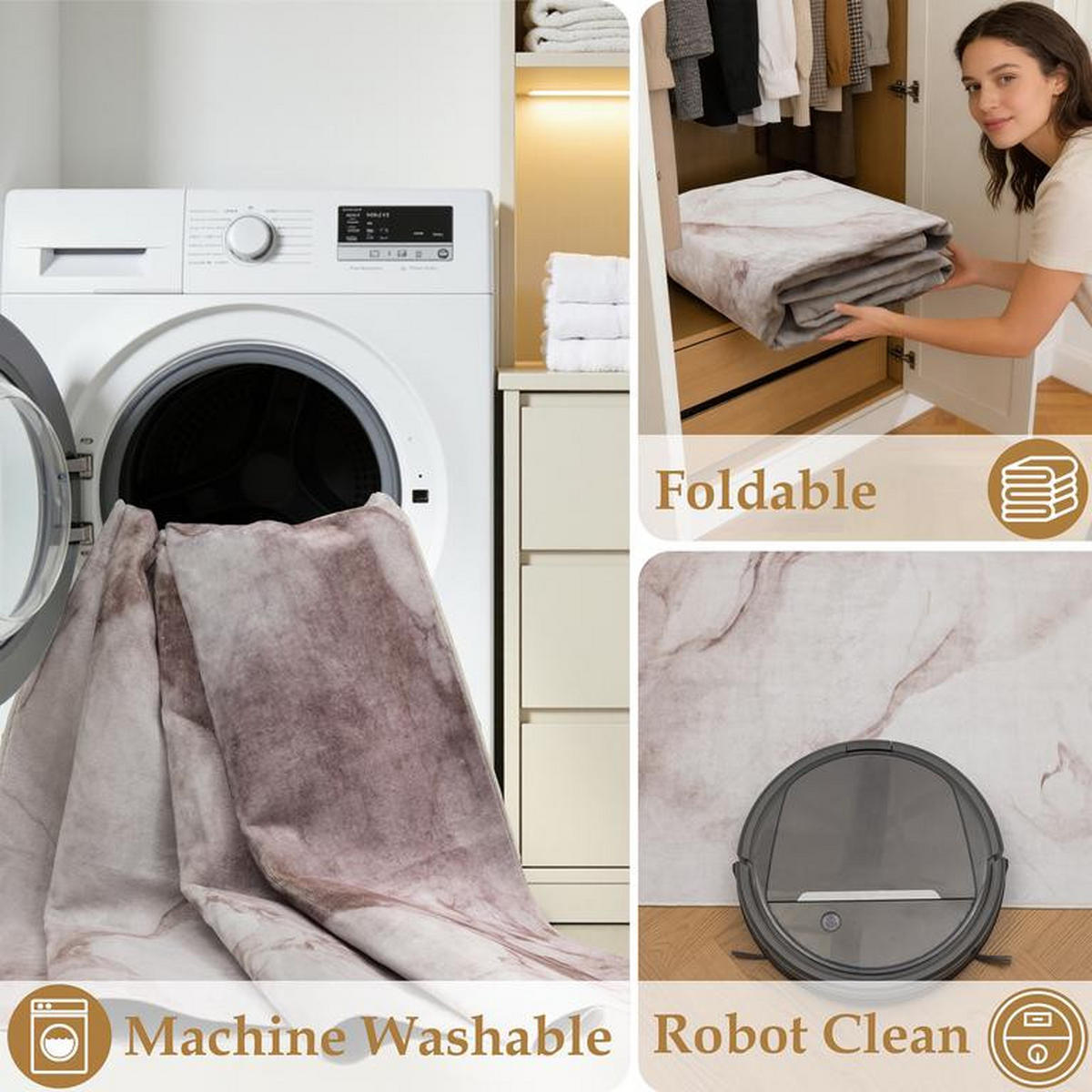 TEPPICH waschbar Flanel Creme/Beige 80x150 cm - Multicolor, Textil (80/150cm) - Vercai Rugs