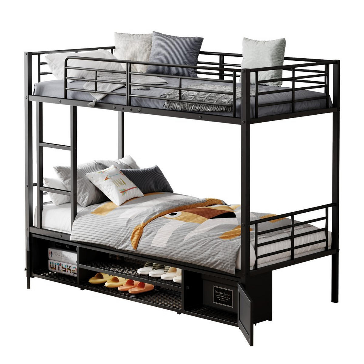 ETAGENBETT 90x200cm in Schwarz Metall mit Fallschutzgitter - Schwarz, Metall (90/200cm) - KOMHTOM