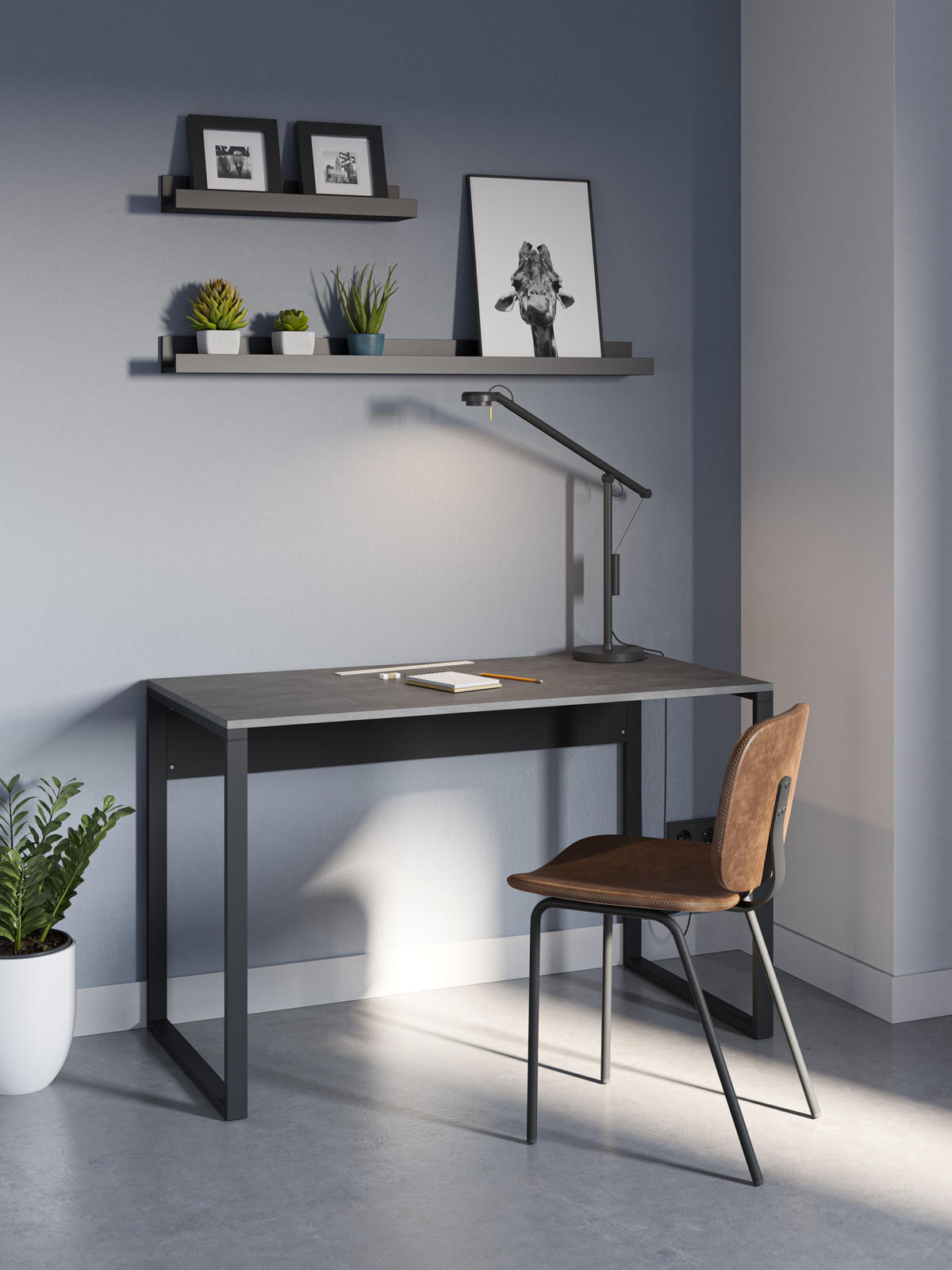 SCHREIBTISCH Inna Retro-Grau, Schwarz 100/60/75 cm - Schwarz, Holzwerkstoff/Metall (60/100/75cm) - Decortie