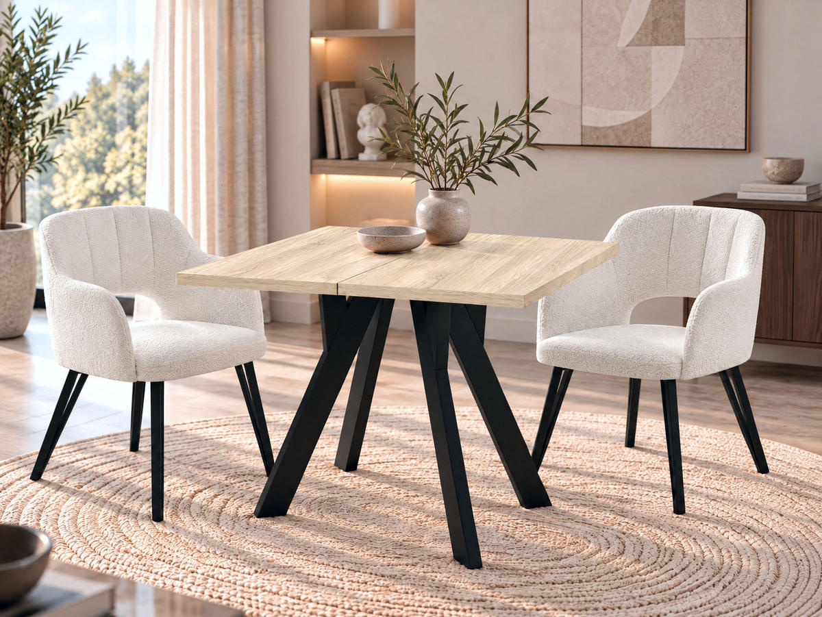 ŠTVORCOVÝ Rozkladací Stôl Clover s Čiernymi Bukovými Nohami – Dub Sonoma – 100 x 100 / 200 cm - hnedá/čierna, drevo/kompozitné drevo (100/200/76.5cm) - WFL GROUP