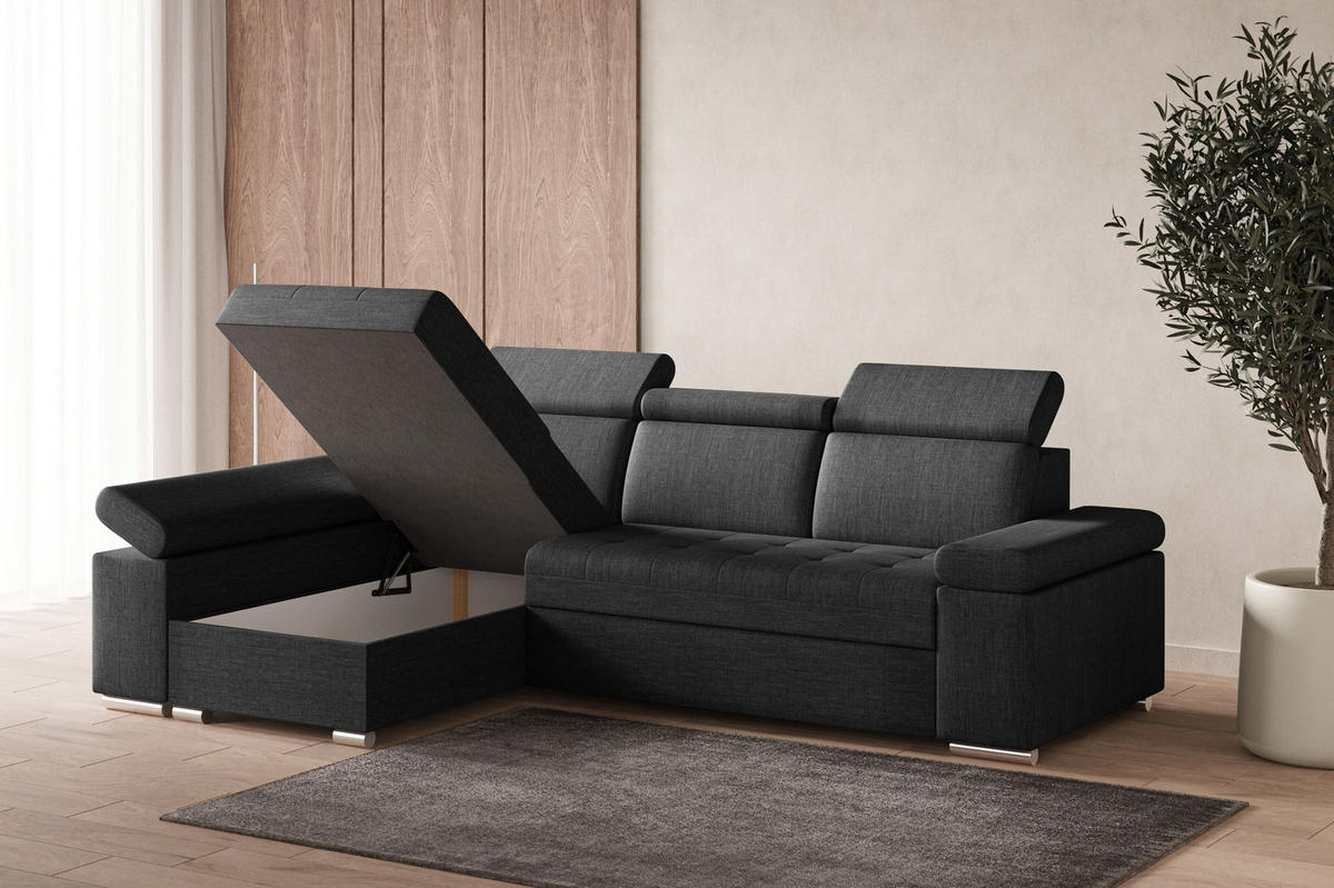 ECKSOFA mit Schlaffunktion Luka L Twist 23 - Dunkelgrau - Links - Dunkelgrau/Silberfarben, Holzwerkstoff (260/168cm) - Möblo