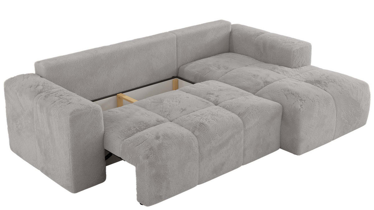 ECKSOFA MONIVA Hellgrau Plüsch - Rechts - Hellgrau/Schwarz, Textil (266/164cm) - MKS