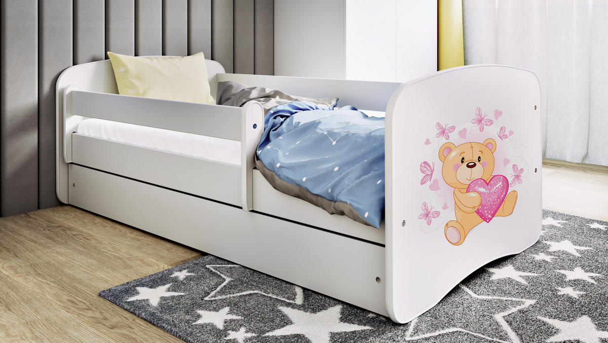 KINDERBETT Schmetterlingsbär mit Schublade 180/80 90/61/184 - Weiß, Holzwerkstoff (80/180cm) - RAUMHIRSCH FURNITURE
