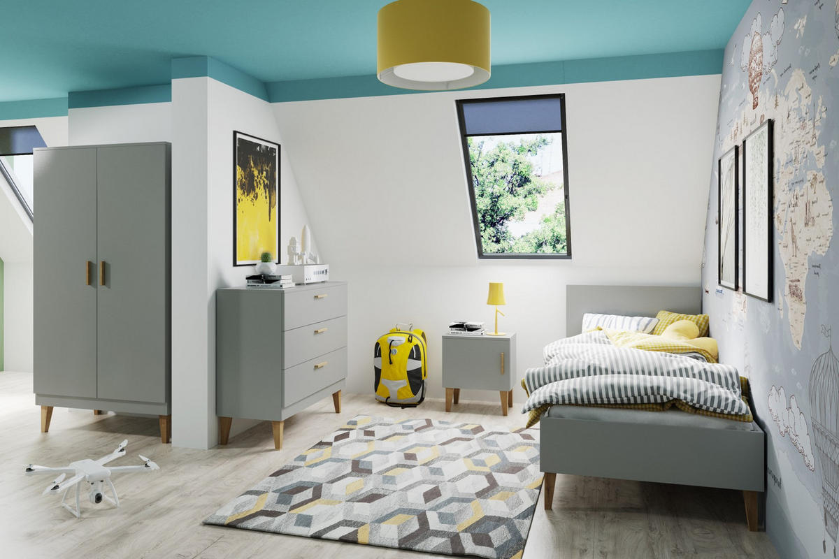 KINDERKLEIDERSCHRANK Kubi 55/184/100 - Grau, Holzwerkstoff (55/184/100cm) - Kocot Kids